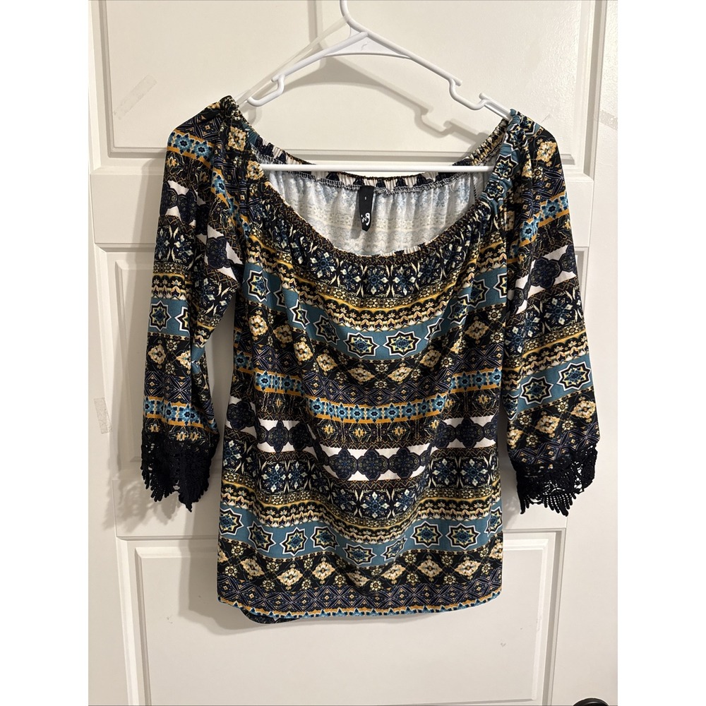 ING Women's Shirt MultiColor Blouse Short Sleeve Size S
